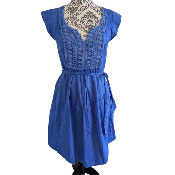Marcs Dress Periwinkle Blue Cotton Broderie Lace Panel Silk Coquette Women's 6 - Picture 10 of 15